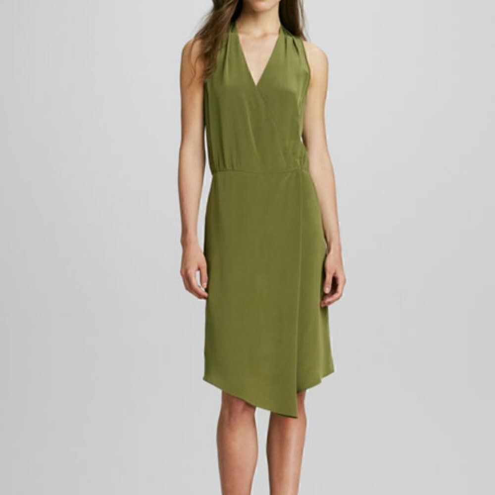 Tibi Olive Silk Faux Wrap Dress
